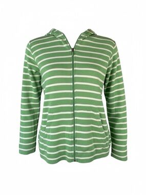 L.L. Bean Striped Hoodie Green Cotton Medium Casual